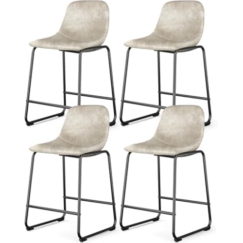 Rfiver Pu Faux Leather Bar Stools Set of 4(Beige, 24" Counter Chair x4)