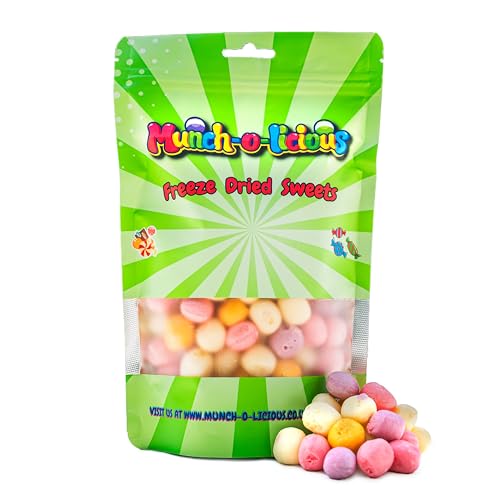 Munch-o-licious Chuches Liofilizadas 150g - Freez Dried Mix de Fresa Liofilizada, Naranja, Grosella Negra, Limón, Lima - Crujientes para Regalos,Fiestas,Snacks - Pack Resellable - Fresas deshidratadas
