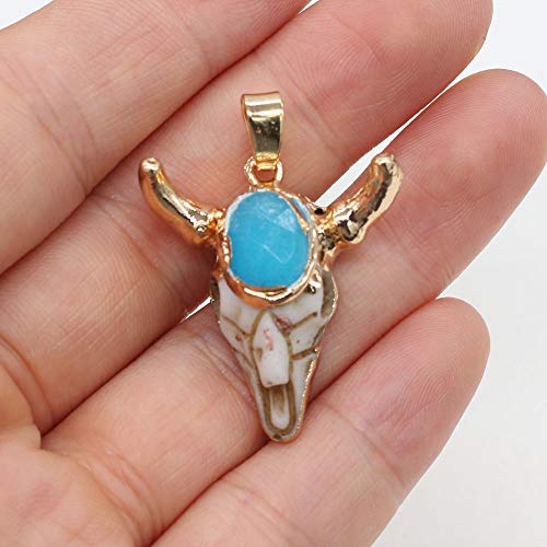 5Pcs Natural Stone Pendant Charms, Skull Crystal Stone Pendant, Cow Bone Head Gemstone Quartz Charms For Bracelet Necklace Jewelry Making 26X30 Mm (Assorted Color ） #TOP2