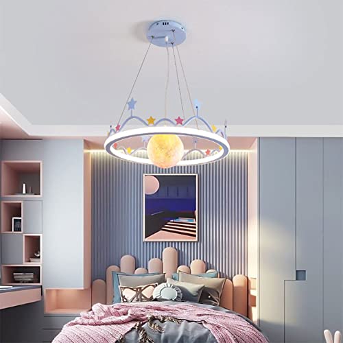 Lustre pour chambre d'enfant couronne d'étoiles suspension LED 60W moderne