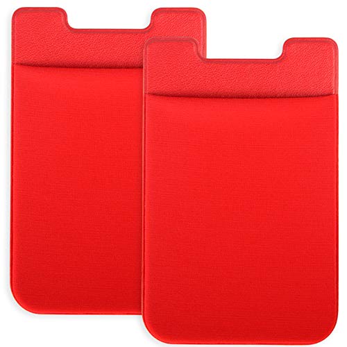 Doormoon Phone Card Wallet, Phone Card Holder for Back of Phone, Phone Card Sleeve Pouch Stick on Wallet, Lycra Card Sleeve for iPhone, Samsung Galaxy and Most Phones 2 Pack, Red