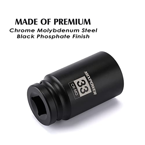Image of MIXPOWER 6-Point 3 /4-Inch Drive Deep Impact Socket- 33mm (Metric), CR-MO, 3 /4-inch Drive 6 Point Axle Nut Socket for Easy Removal of Axle Shaft Nuts (33mm)