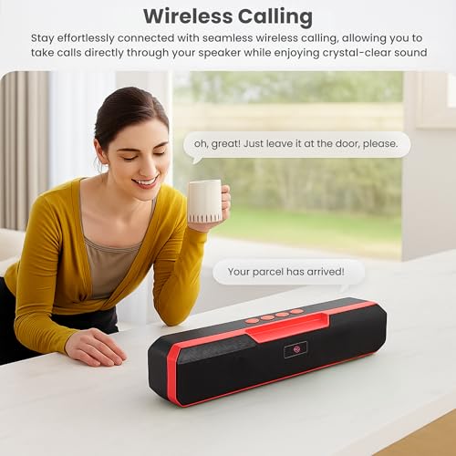 Image of OOGE Vibebox 7000 Bluetooth Speaker, 15W Portable Wireless Speaker with TWS Connection, Type-C Charging, AUX Input, FM Radio, USB & TF Card Support, 8H Playtime (Movie,Music Modes) (Red)