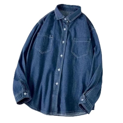 OKGD Camisa Vaquera de Manga Larga de otoño Camisa con Bolsillo de un Solo Pecho Camisa Vaquera de Solapa para Mujer Camisa para mujer-8335 Azul-XXXL