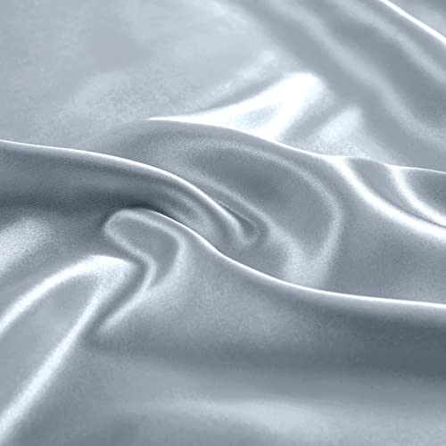 Image of Ersmak 6 Pieces Satin Duvet Cover King Size Luxury Silky Bedding Duvet Cover Set with 1 Soft Duvet Cover, 4 King Pillowcases and 1 Body Pillowcase, Baby Blue