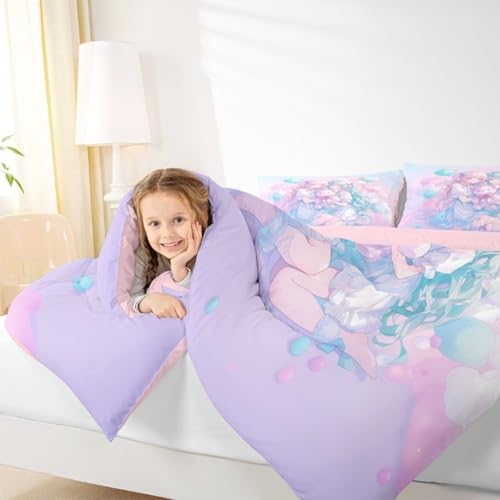 Image of Erosebridal Anime Girl Kids Bedding | Girly Friendship Queen Comforter Sets,Fantasy Dreamy Girls Comforter Romance Ballons Duvet Insert with 2 Pillow Cases