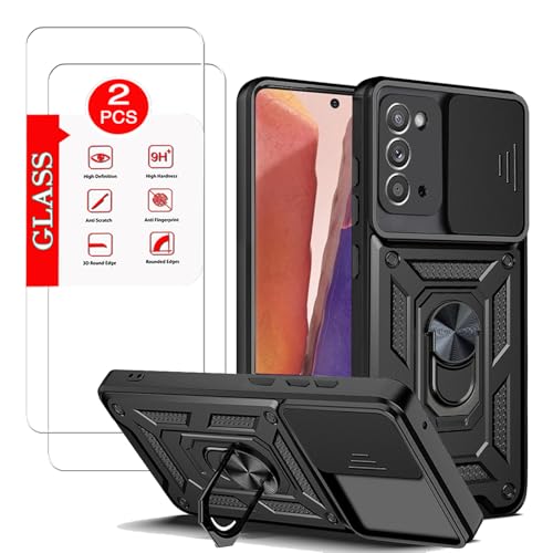 for Samsung Galaxy Note 20 5G Case with [2 Pack] Tempered Glass Screen Protector, for Galaxy Note 20 Dual Layer Protective Heavy Duty Rugged [Military-Grade] Protective，Magnetic Kickstand Car Holder
