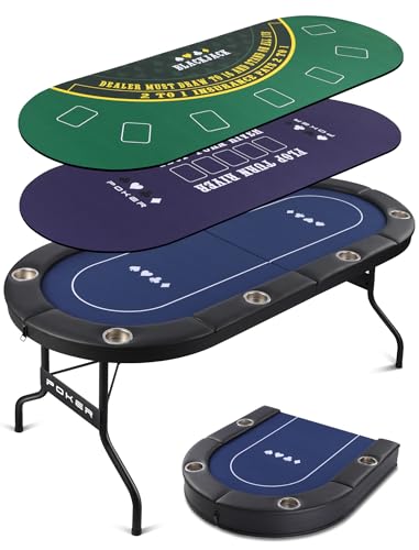 Scpoloco Poker Table Foldable, Portable Poker Table for Texas Holdem Poker and Blackjack, 8 Player Folding Poker Tables with Double-Sided Poker Mat, Padded Rails & Cup Holders, Casino Grade Felt