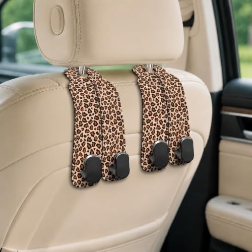 pqwoufb Cute Leopard Car Seat Back Storage Headrest Hooks for Purses & Bags – 2PCS PU Leather Dual Metal Hooks, Backseat Organizer Accessories by pqwoufb - Used condition - US$12.23