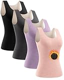 ATTIQOZI 4 Pack Thermo Unterhemden Damen Warme Unterwäsche Innenfleece Unterhemd Damen Ärmellos Oberteil Thermo Tank Tops Frauen Fleece Shirt für Alltag Schwarz/Grau/Lila/Rosa M