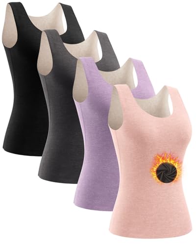 ATTIQOZI 4 Pack Thermo Unterhemden Damen Warme Unterwäsche Innenfleece Unterhemd Damen Ärmellos Oberteil Thermo Tank Tops Frauen Fleece Shirt für...