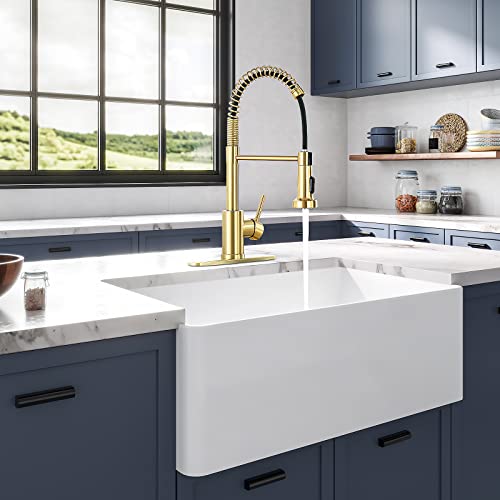Hgn Brushed Gold Kitchen Faucet With Pull Down Sprayer,Single Handle Gold Kitchen Sink Faucet Stainless Steel Hgn-Cflt-2011G-Dp #TOP2