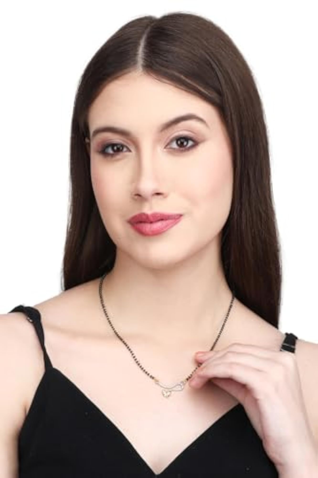 Women's Gold-Plated AD Mangalsutra with Black Beads Chain