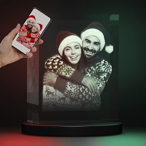 3D Crystal Photo, Personalized Christmas Gifts, Custom W/Your Photo, with Pet Photo, 3D Laser Etched, Gift for Family With Dogs (Small, Portrait)