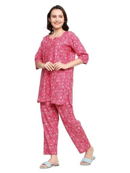 Image of AALIT Cotton Printed Co-Ord Set for Women - Nightwear Pajama Set with Pockets | Soft & Breathable Two-Piece Outfit for Sleep & Lounge