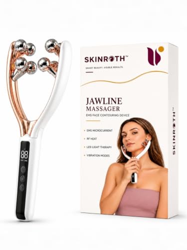Image of 4-in-1 EMS Jawline Massager with RF Heat, Red & Blue Light Therapy | Electric V Face Sculpting Roller for Double Chin, Jawline, Neck & Face | Rechargeable Facial Gua Sha Roller
