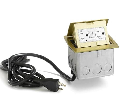 Lew Electric PUFP-CT Countertop Pop Up Outlet CORDED (2 Power | GFI, Brass)