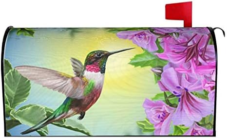 Abucaky Hummingbird Bird Mailbox Cover Magnetic Spring Pink Flowers Waterproof Mailbox Wraps Post Letter Box Decor 21x18 in