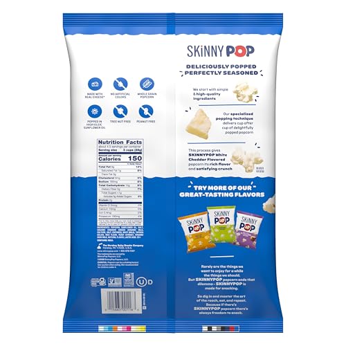 Image of SkinnyPop White Cheddar Popcorn, Whole Grain Gluten-Free Snacks, 4.4 oz Bags (12 Count)