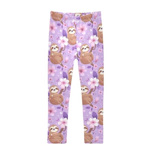 Girls Leggings Purple Flowers Sloth Kids Length Leggings Pants Athletic Yoga Pants Toddler Tights Trousers 4T