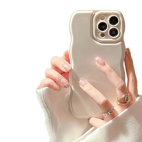 Custodia compatibile con iPhone 12 Pro graziosa cornice ondulata antiscivolo antiurto a forma donda con protezione per fotocamera sottile e morbida colore: silicone bianco