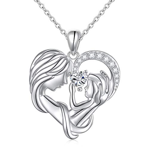 DAOCHONG Mother Necklace Sterling Silver Mom Pendant Forever Love Necklace Gift for Mother Mom 18"