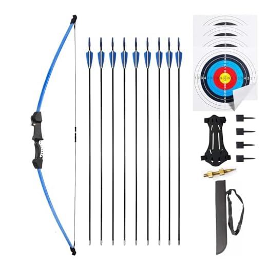 iMay 45" Recurve Bow and Arrows Set Outdoor Archery Beginner Gift Longbow Kit with 9 Arrows 2 Target Face 18 Lb for Teen (Blue)