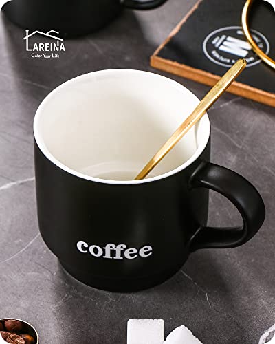 Lareina Porcelain Stackable Coffee Mug Set With Rack And Spoons, 15 Ounce Cappuccino Cup Set Of 4 For Specialty Coffee Drinks And Tea - Black #TOP3