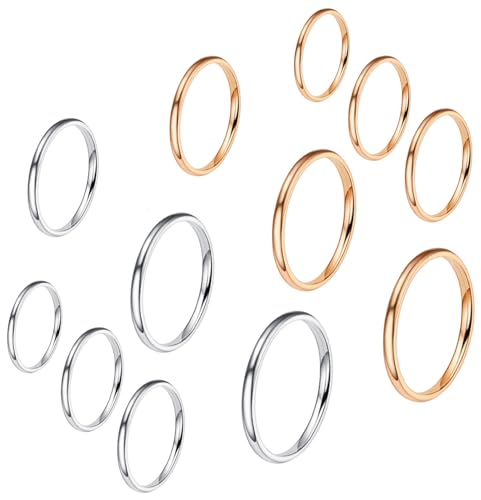 VELESAY 12 Pezzi Acciaio Inossidabile Anelli Impilabili Donna Ragazze Midi Band Anello Semplice Knuckle Ring per Donna Comfort Fit Argento/Oro