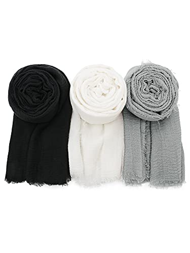Century Star Womens Turban Head Wrap Scarve Soft Cotton Headbands Hijab for Women All Season Long Scarf Black&White&Light Grey