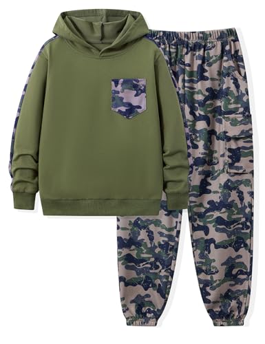 Image of mksodopy Boys Clothes Long Sleeve Hoodie and camouflage cargo pants Boy Outfits for 6-16 Years