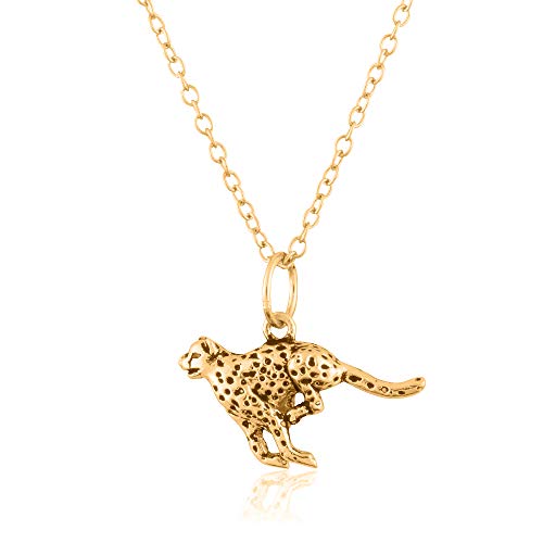 Sterling Silver 18K Yellow Gold Plated 3D Leopard Pendant/Charm, with 18-Inch Chain - in Beautiful Antique Brushing - Thumbnail 2