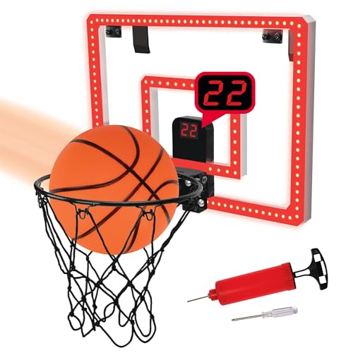 MinnARK Over-The-Door LED Basketball Hoop with Electronic Scoring & Sound,