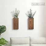 Wood Wall Planter Set of 2, Wood Wall Pocket for Greenery and Dried Flowers, Indoor Hanging Vase, Modern Farmhouse Wall Decor for Living Room Bedroom Office Eucalyptus Stems Decorations (Walnut)
