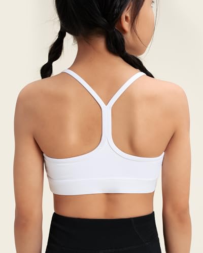 Stelle Girls Sports Bra Training Bra Spaghetti Strap Y Back Bra Yoga Crop Top for Teens Kids(White,L) — view 2