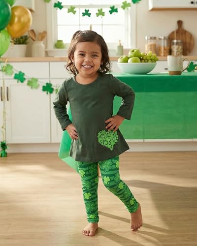Image of Unique Baby Girls Shamrock Heart Top and Festive Clover Leggings Set