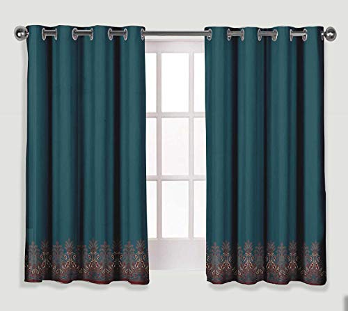 S4Sassy Y Deja de Paisley Azul Panel Cortinas para Cortinas De Ventana con Arandela De Dormitorio Saten Pesado Cortinas Impresas con Ojal para Sala De Estar-54 x 56 Inches Cover
