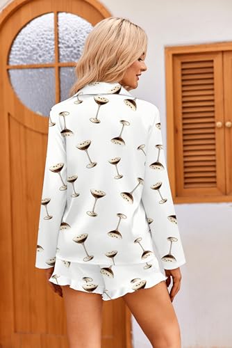 Image of Ekouaer Womens Satin Pajama Sets Cute Button Down Silk Pjs with Ruffle