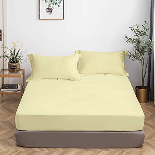 Image of All Around Brushed Microfiber Double Bed Fitted Sheet - (72 x 78) Inches - 12'' Deep Pocket Elastic Fitted Bedsheet + 1 Pillow Cover 400 Series Extra Soft & Easy Fit - Ivory