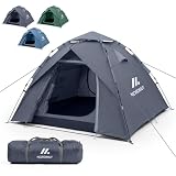 NORDMUT® Tenda Pop-Up 2-4 Persone – Montaggio Istantaneo, Impermeabile & Protezione UV – Tenda da Campeggio con Ottima Circolazione dell’Aria (Grigio)