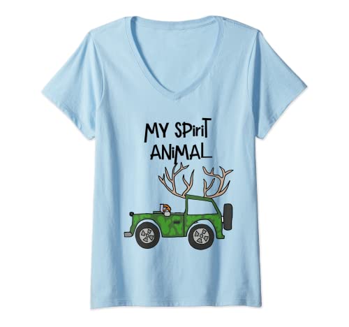 Damen Smileteeshobby Lustiges Geländewagen Spirit Tier T-Shirt mit V-Ausschnitt