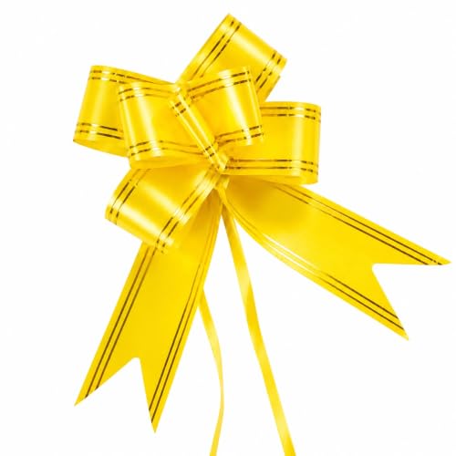 Image of Prokart - Pull Bow Gift Ribbon for Gift Wrapping, Large Decorative Pull Bows for Presents, Hampers, Flower Bouquets, Wedding, Birthday, Christmas & Party Decorations (15MM, Yellow, Pack of 50PC)