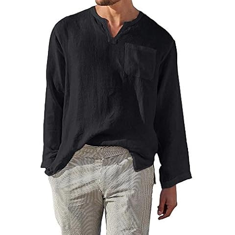AUDATE Herrenhemd Langarm Leinenhemd Baumwollmischung Loose Fit Beach Shirt Cover