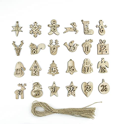 Calendrier de l'Avent avec chiffres en bois - 1 à 24 chiffres - Pour Noël, anniversaire, festival, décoration souvenir Cover