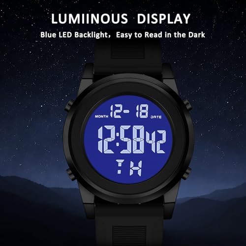 Image of Black Waterproof Digital Wrist Watches for Men Sports Mens Watch | Black Silver Waterproof Sports Wrist Watches for Men Digital Tactical Mens Watches Military