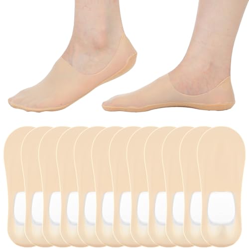 6 Pairs No Show Socks for Women Non Slip Low Cut Liner Ultralight Breathable Thin Invisible Woman Socks Lightweight Footies Sock for Loafers and Flat Shoes (Nude-Colored, 6-12)