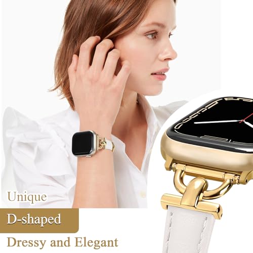 Image of Leather Band Compatible with Apple Watch Bands for Women, Dressy Fancy Strap for iWatch Series 11 /10 /9 /8 /7 /6 /5 /4 /3 /2 /1 /se(38mm 40mm 41mm 42mm,Starlight /Gold)