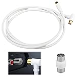 1.5M TV Antenna Cable Right Angle, TV Aerial Cable Male to Male Gold-Plated Coaxial Cable for HDTV, Digital TV, CATV, DVB-T2/C/S, Satellite Receiver, Settop Box, with Female to Female Adapter