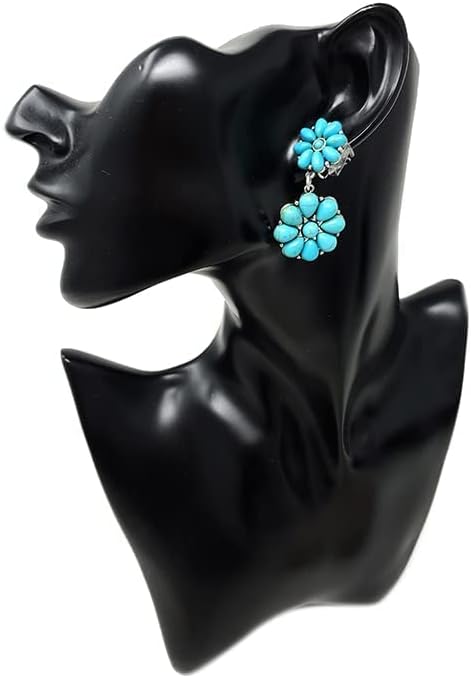 Emulily Western Concho Dangling Clip on Earrings Navajo (Turquoise) - Image 2