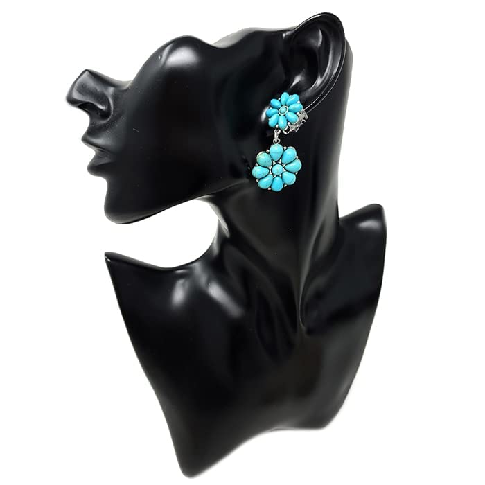 Emulily Western Concho Dangling Clip on Earrings Navajo (Turquoise)2